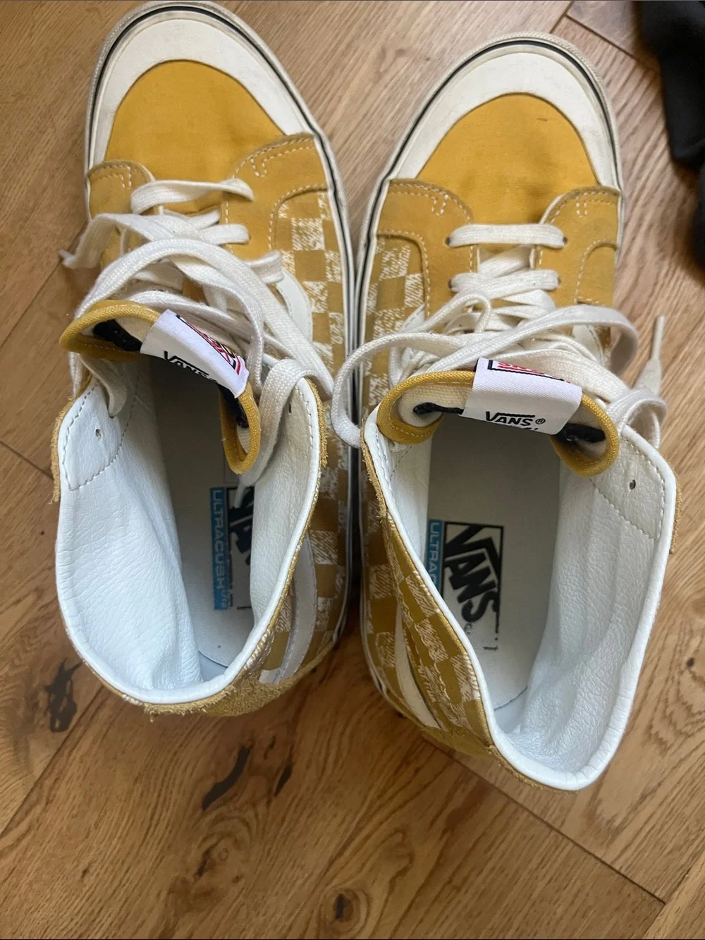 Vans Yellow Checkered High-Top Sneakers